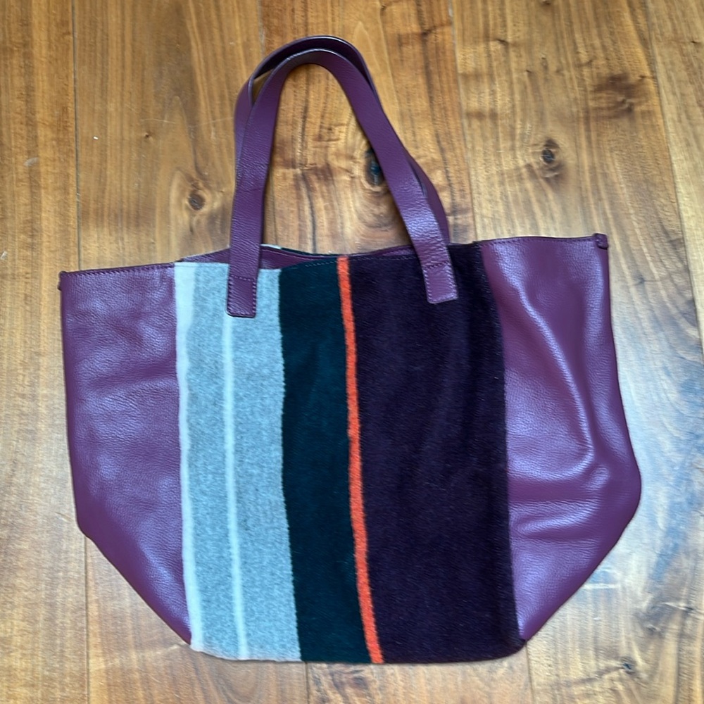 Boden leather and wool tote bag